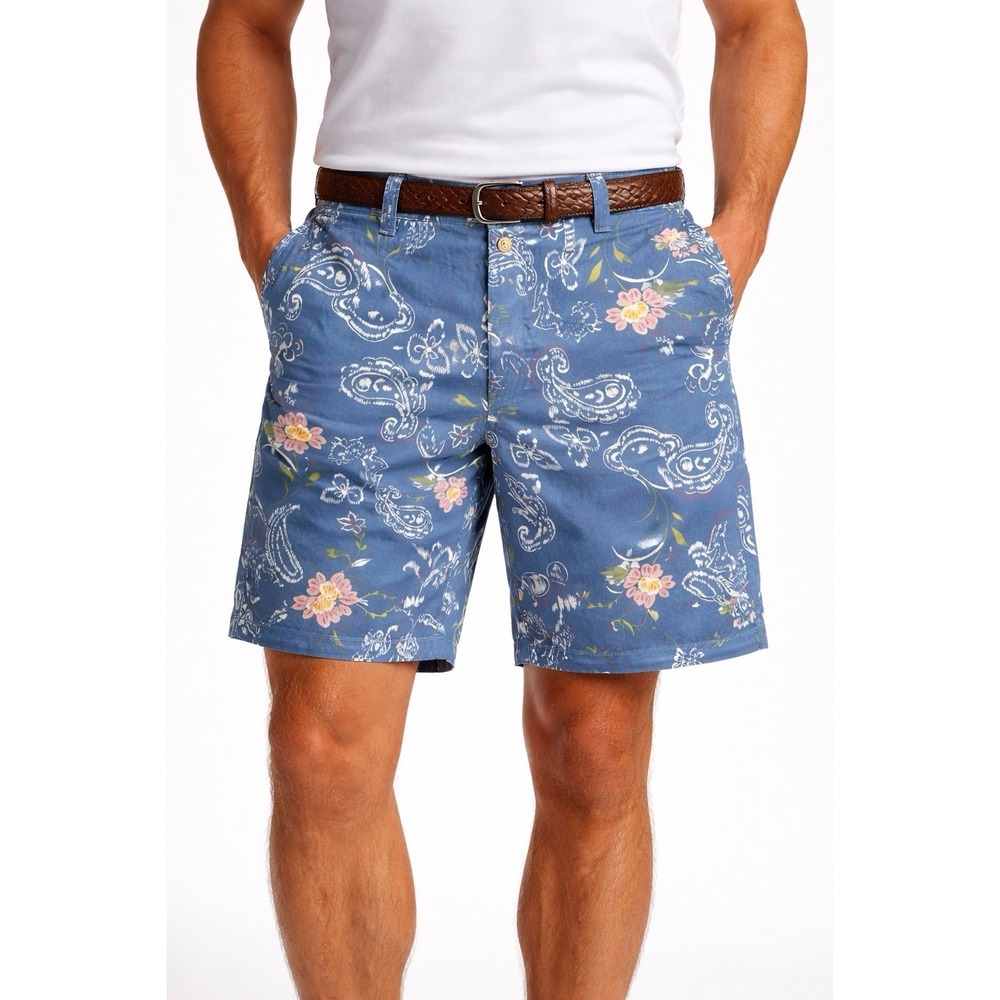Old Bull Lee Shorts Mens 38 Blue Floral Paisley Bamboo Cotton Preppy Golf Summer